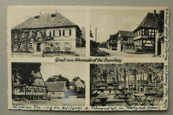 AK Gruss aus Wernsdorf bei Bamberg / 1958 / Mehrbildkarte / Brauerei Link / Strassenansicht / Garten der Brauerei